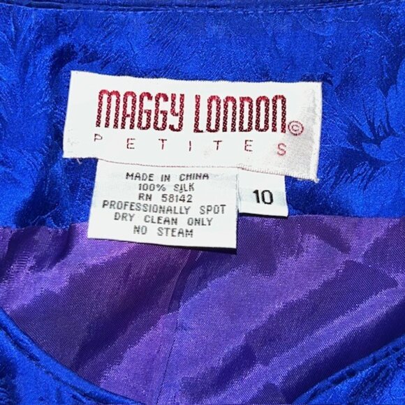 Maggie London Skirt Jacket Size 10 Bright Blue Floral Sequins Silk Two Piece - Picture 4 of 11